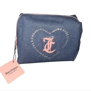 Stylish Blue Denim Juicy Couture Heart Travel/Cosmetic Bag